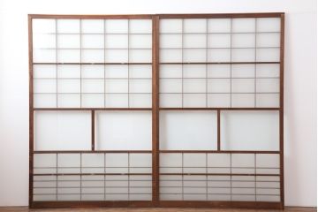 ヴィンテージ建具　昭和中期　すりガラス入り　昭和レトロな空間におすすめのガラス戸2枚セット(引き戸、ビンテージ)(R-044044)