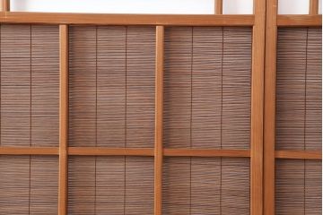 アンティーク建具　昭和中期　松と梅の透かし彫りが風情のある御簾戸4枚セット(簾戸、簀戸、葭戸、夏障子、夏戸、葦戸)(R-044046)