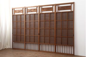アンティーク建具　昭和中期　松と梅の透かし彫りが風情のある御簾戸4枚セット(簾戸、簀戸、葭戸、夏障子、夏戸、葦戸)(R-044046)