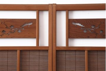 アンティーク建具　昭和中期　松と梅の透かし彫りが風情のある御簾戸4枚セット(簾戸、簀戸、葭戸、夏障子、夏戸、葦戸)(R-044046)