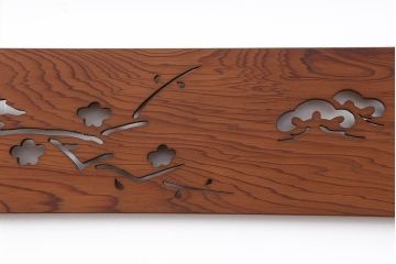 アンティーク建具　昭和中期　松と梅の透かし彫りが風情のある御簾戸4枚セット(簾戸、簀戸、葭戸、夏障子、夏戸、葦戸)(R-044046)