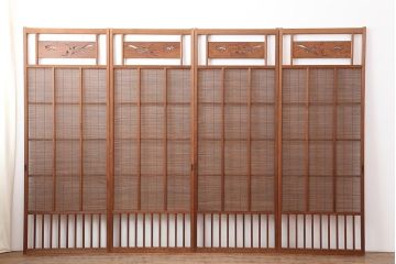 アンティーク建具　昭和中期　松と梅の透かし彫りが風情のある御簾戸4枚セット(簾戸、簀戸、葭戸、夏障子、夏戸、葦戸)(R-044046)