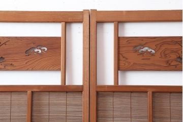 アンティーク建具　昭和中期　松と梅の透かし彫りが風情のある御簾戸4枚セット(簾戸、簀戸、葭戸、夏障子、夏戸、葦戸)(R-044046)