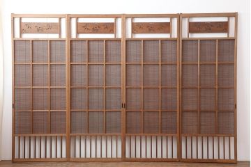 アンティーク建具　昭和中期　竹に雀の透かし彫りが風情のある御簾戸4枚セット(簾戸、簀戸、葭戸、夏障子、夏戸、葦戸)(R-044047)