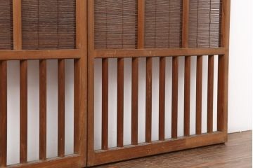 アンティーク建具　昭和中期　竹に雀の透かし彫りが風情のある御簾戸4枚セット(簾戸、簀戸、葭戸、夏障子、夏戸、葦戸)(R-044047)