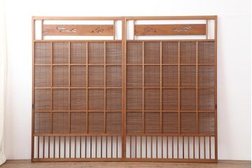 アンティーク建具　昭和中期　松と梅の透かし彫りが風情のある御簾戸2枚セット(簾戸、簀戸、葭戸、夏障子、夏戸、葦戸)(R-044048)