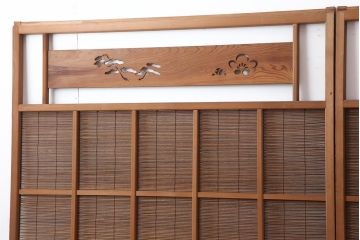 アンティーク建具 昭和中期 松と梅の透かし彫りが風情のある御簾戸2枚セット(簾戸、簀戸、葭戸、夏障子、夏戸、葦戸)(R-044049)
