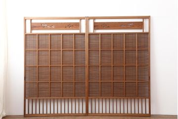 アンティーク建具　昭和中期　松と梅の透かし彫りが風情のある御簾戸2枚セット(簾戸、簀戸、葭戸、夏障子、夏戸、葦戸)(R-044049)