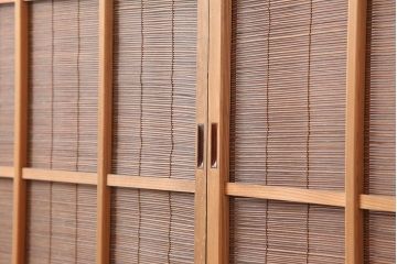 アンティーク建具　昭和中期　竹に雀の透かし彫りが風情のある御簾戸4枚セット(簾戸、簀戸、葭戸、夏障子、夏戸、葦戸)(R-044050)