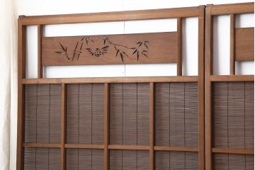 アンティーク建具　昭和中期　竹に雀の透かし彫りが風情のある御簾戸4枚セット(簾戸、簀戸、葭戸、夏障子、夏戸、葦戸)(R-044050)