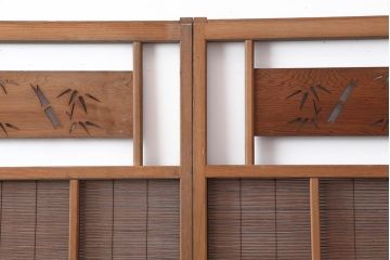 アンティーク建具　昭和中期　竹に雀の透かし彫りが風情のある御簾戸4枚セット(簾戸、簀戸、葭戸、夏障子、夏戸、葦戸)(R-044050)