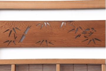 アンティーク建具　昭和中期　竹に雀の透かし彫りが風情のある御簾戸4枚セット(簾戸、簀戸、葭戸、夏障子、夏戸、葦戸)(R-044050)
