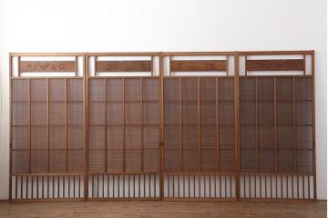 アンティーク建具　昭和中期　竹に雀の透かし彫りが風情のある御簾戸4枚セット(簾戸、簀戸、葭戸、夏障子、夏戸、葦戸)(R-044050)