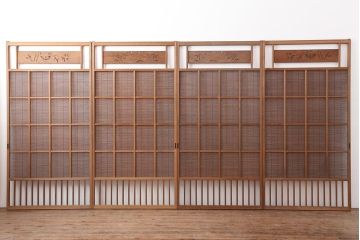 アンティーク建具　昭和中期　竹に雀の透かし彫りが風情のある御簾戸4枚セット(簾戸、簀戸、葭戸、夏障子、夏戸、葦戸)(R-044051)