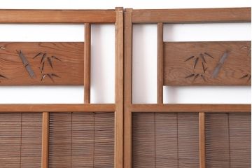 アンティーク建具　昭和中期　竹に雀の透かし彫りが風情のある御簾戸4枚セット(簾戸、簀戸、葭戸、夏障子、夏戸、葦戸)(R-044051)