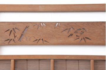 アンティーク建具　昭和中期　竹に雀の透かし彫りが風情のある御簾戸4枚セット(簾戸、簀戸、葭戸、夏障子、夏戸、葦戸)(R-044051)