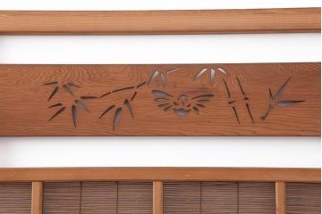 アンティーク建具　昭和中期　竹に雀の透かし彫りが風情のある御簾戸4枚セット(簾戸、簀戸、葭戸、夏障子、夏戸、葦戸)(R-044051)