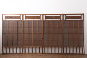 アンティーク建具　昭和中期　竹に雀の透かし彫りが風情のある御簾戸4枚セット(簾戸、簀戸、葭戸、夏障子、夏戸、葦戸)(R-044051)