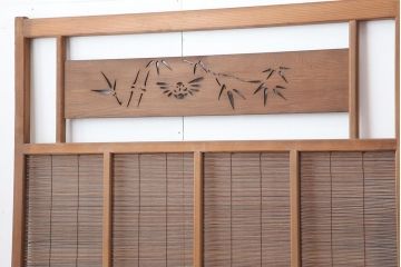 アンティーク建具　昭和中期　竹に雀の透かし彫りが風情のある御簾戸4枚セット(簾戸、簀戸、葭戸、夏障子、夏戸、葦戸)(R-044051)