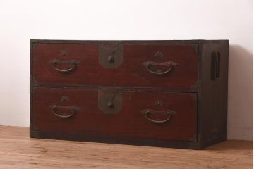 アンティーク家具　明治期　前面欅(ケヤキ)材の上品な二本松箪笥ローボード(和箪笥、時代箪笥、衣装箪笥、テレビ台)(R-044054)