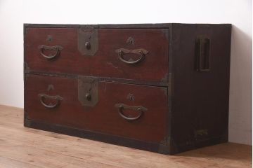 アンティーク家具　明治期　前面欅(ケヤキ)材の上品な二本松箪笥ローボード(和箪笥、時代箪笥、衣装箪笥、テレビ台)(R-044054)