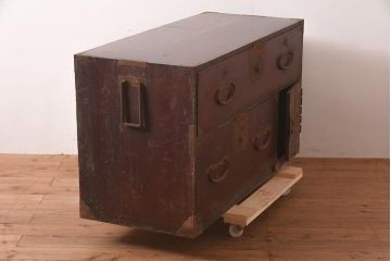 アンティーク家具　明治期　前面欅(ケヤキ)材の上品な二本松箪笥ローボード(和箪笥、時代箪笥、衣装箪笥、テレビ台)(R-044055)