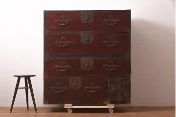 アンティーク家具　明治期　前面欅(ケヤキ)材の上品な二本松箪笥(重ね箪笥、時代箪笥、衣装箪笥)(R-044056)