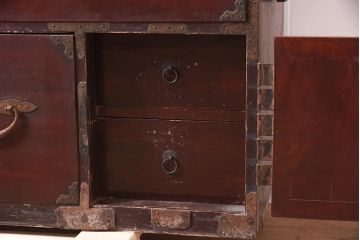 アンティーク家具　明治期　前面欅(ケヤキ)材の上品な二本松箪笥(重ね箪笥、時代箪笥、衣装箪笥)(R-044056)