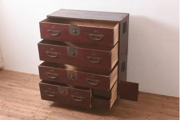 アンティーク家具　明治期　前面欅(ケヤキ)材の上品な二本松箪笥(重ね箪笥、時代箪笥、衣装箪笥)(R-044056)