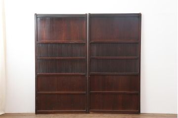 アンティーク建具　明治大正期　経年による味わいが魅力的な格子帯戸2枚セット(板戸、建具、引き戸)(R-044063)