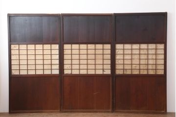 アンティーク建具　大正期　趣あふれる障子帯戸3枚セット(障子戸、格子戸、板戸、建具、引き戸)(R-044064)