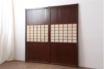 アンティーク建具　大正期　趣あふれる障子帯戸2枚セット(障子戸、格子戸、板戸、引き戸、建具)(R-044065)