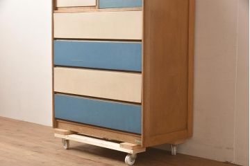 レトロ家具　昭和中期　淡いペイントが可愛らしいチェスト(引き出し、タンス)(R044071)