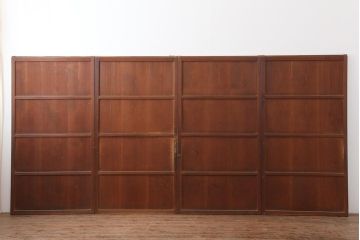 アンティーク建具　昭和初期　赤みがかった木色が味わい深い板戸4枚セット(建具、引き戸)(R-044077)