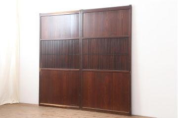 アンティーク建具　明治大正期　経年による味わいが魅力的な格子帯戸2枚セット(板戸、建具、引き戸)(R-044078)