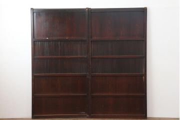 アンティーク建具　明治大正期　経年による味わいが魅力的な格子帯戸2枚セット(板戸、建具、引き戸)(R-044078)
