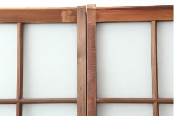レトロ建具　和レトロ　昭和中期　味わいとシンプルさが魅力のガラス戸2枚セット(引き戸、建具)(R-044079)
