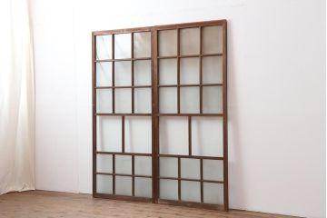 アンティーク建具　和レトロ　味わいとシンプルさが魅力のガラス戸2枚セット(引き戸、建具)(R-044080)