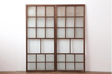 アンティーク建具　和レトロ　味わいとシンプルさが魅力のガラス戸2枚セット(引き戸、建具)(R-044080)