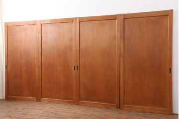 アンティーク建具　和製アンティーク　大正昭和初期　上手物!ヒノキ材が味わい深い板戸4枚セット(建具、引き戸)(R-044081)