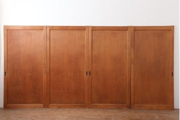 アンティーク建具　和製アンティーク　大正昭和初期　上手物!ヒノキ材が味わい深い板戸4枚セット(建具、引き戸)(R-044081)