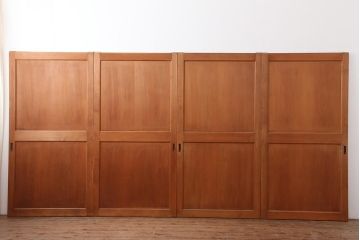 アンティーク建具　和製アンティーク　大正昭和初期　上手物!ヒノキ材が味わい深い板戸4枚セット(建具、引き戸)(R-044081)