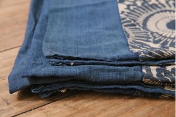 大正〜昭和初期　型染め木綿　古布リメイク布団カバー(藍染め)(R-044103)