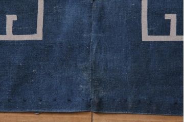 大正〜昭和初期　藍染め木綿　暖簾　型染め古布など3点セット(R-044105)