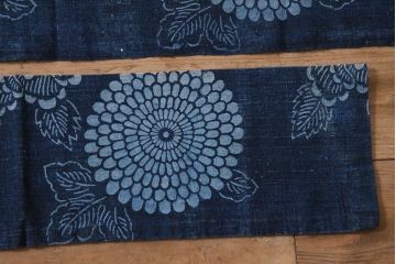 大正〜昭和初期　藍染め木綿　暖簾　型染め古布など3点セット(R-044105)