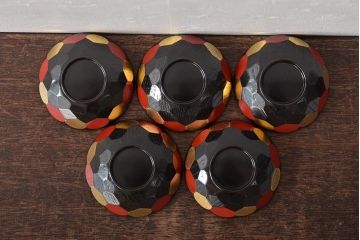 昭和期　平安象彦　八千代椀五客　九寸盆付(丸盆、共箱)(R-044109)