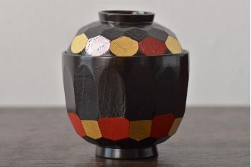 昭和期　平安象彦　八千代椀五客　九寸盆付(丸盆、共箱)(R-044109)