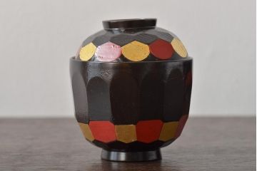 昭和期　平安象彦　八千代椀五客　九寸盆付(丸盆、共箱)(R-044109)