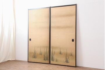レトロ建具　昭和レトロ　トクサ(木賊)が和の雰囲気を演出するふすま2枚セット(建具、引き戸、仕切り戸)(R-044113)