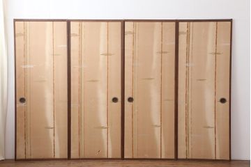 レトロ建具　昭和レトロ　桃色と花の意匠が愛らしいふすま4枚セット(建具、引き戸、仕切り戸)(R-044115)